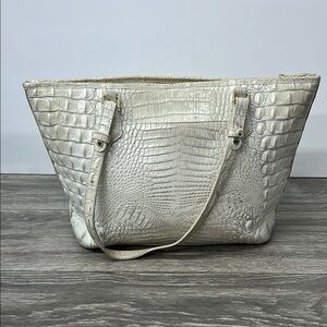 Brahmin Silver Croc-Embossed Tote